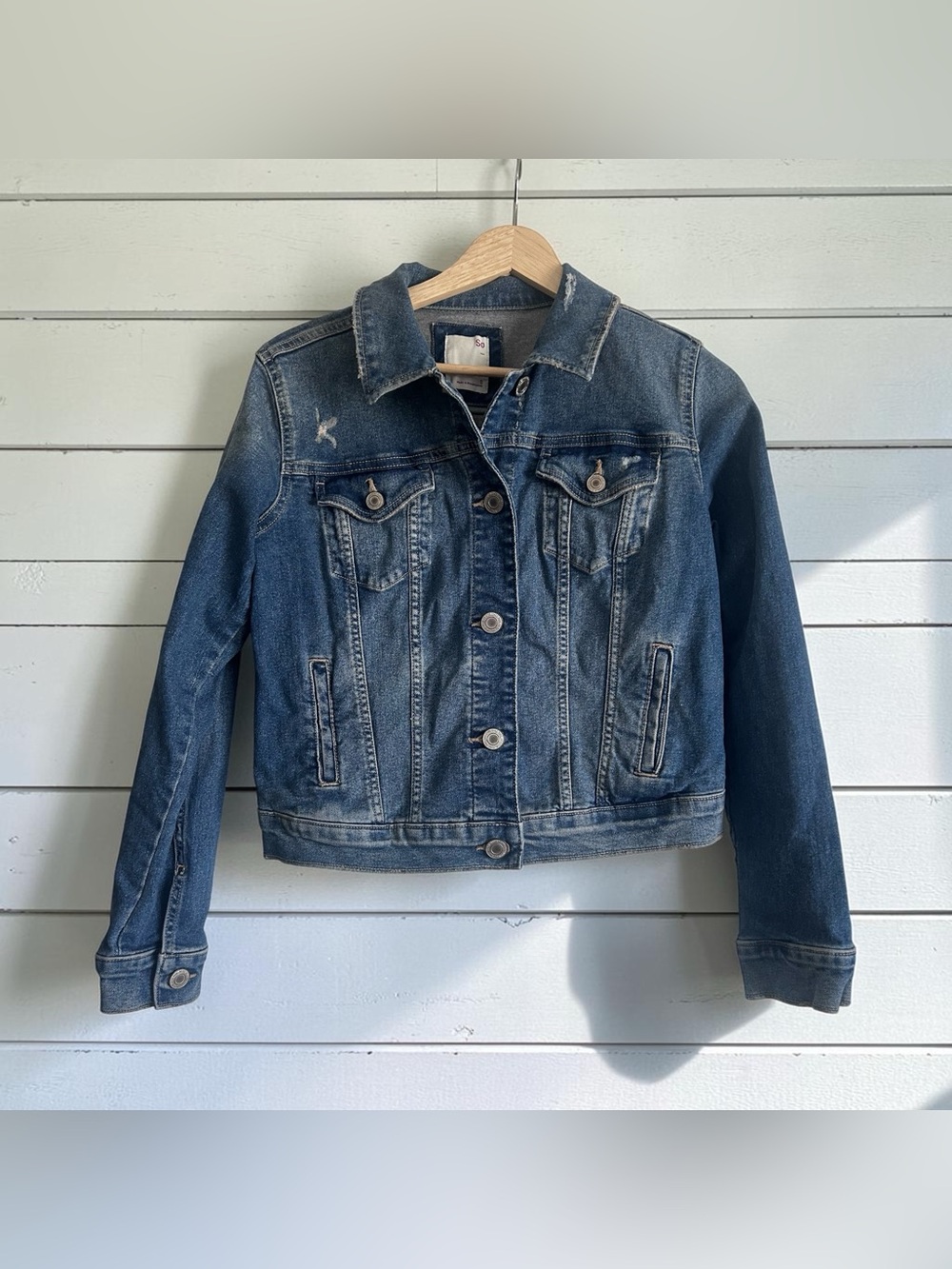 SO Women’s Distressed Denim Jean Jacket Blue Size Small